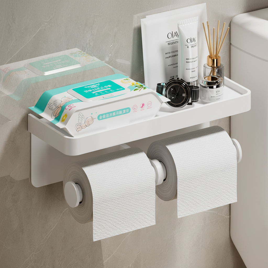 Wall Mounted Toilet Paper Holder – Bathroom Tissue Roll Organizer with Storage Shelf and Convenient Phone Stand