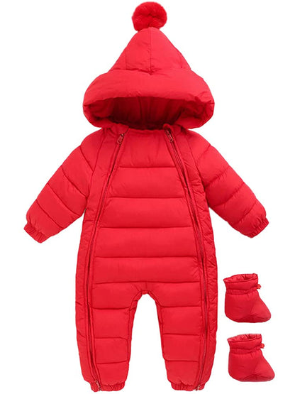 Baby Hooded Snowsuit Romper – Plush Velvet Winter Jumpsuit for Newborn Boys and Girls with Cozy Warm Protection