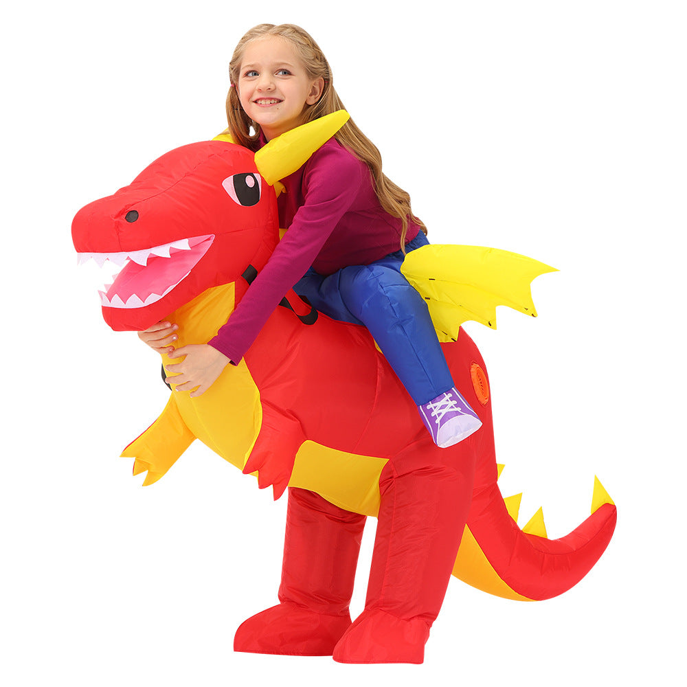 Inflatable Dinosaur Costume Set - Funny Halloween Cosplay Outfit for Adults and Kids Party Entertainment and Roleplay