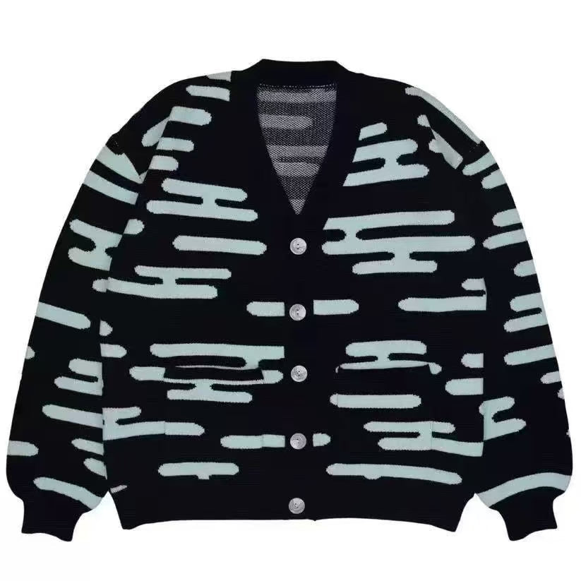 Harajuku Knit Cardigan Sweater – Unisex Anime Inspired V Neck Winter Jacket for Cozy Casual Streetwear and Everyday Style