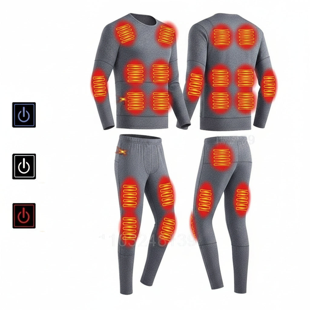 USB Heated Thermal Underwear Set - Self Heating Winter Base Layer for Skiing, Outdoor Sports and Cold Weather