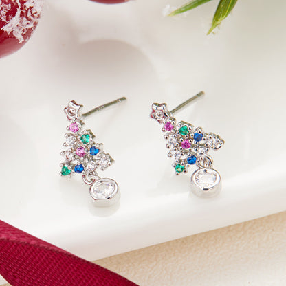Christmas Ball Stud Earrings – Red Asymmetrical Snowflake and Reindeer Zircon Earrings for Women and Holiday Style