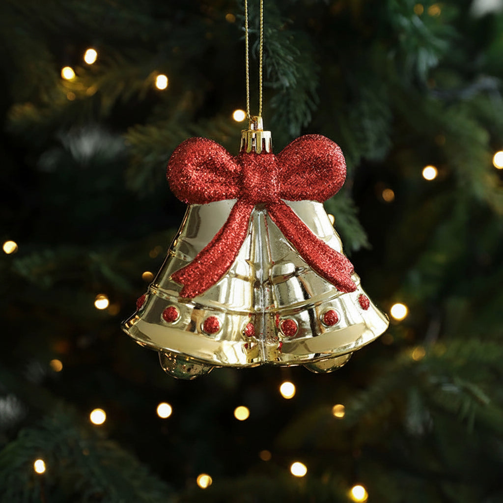 Gold Bear Bell Christmas Ornament – Elegant Tree Hanging Decoration for Festive Holiday Home Displays
