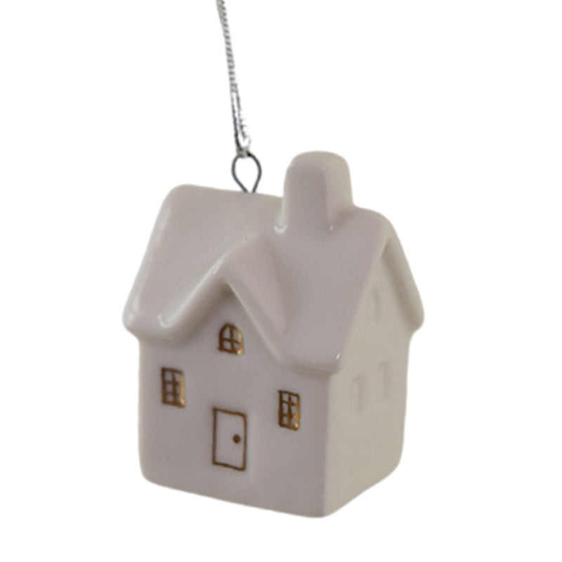Ceramic Christmas House Ornament – Elegant White Hanging Tree Decoration for Christmas Trees, Wreaths, Holiday Displays and Seasonal Home Decor