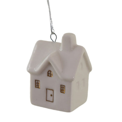 Ceramic Christmas House Ornament – Elegant White Hanging Tree Decoration for Christmas Trees, Wreaths, Holiday Displays and Seasonal Home Decor