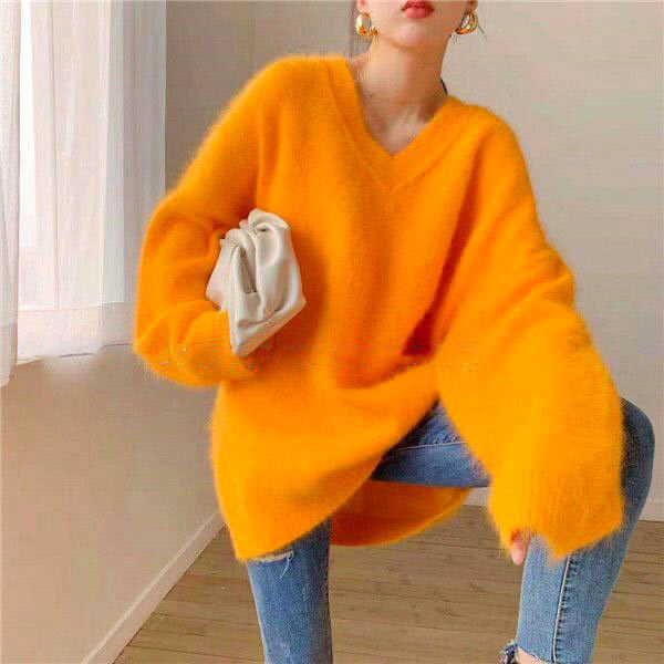 Oversized Knit Pullover Sweater – Women’s Loose Round Neck Long Sleeve Top for Cozy Autumn Winter Layering