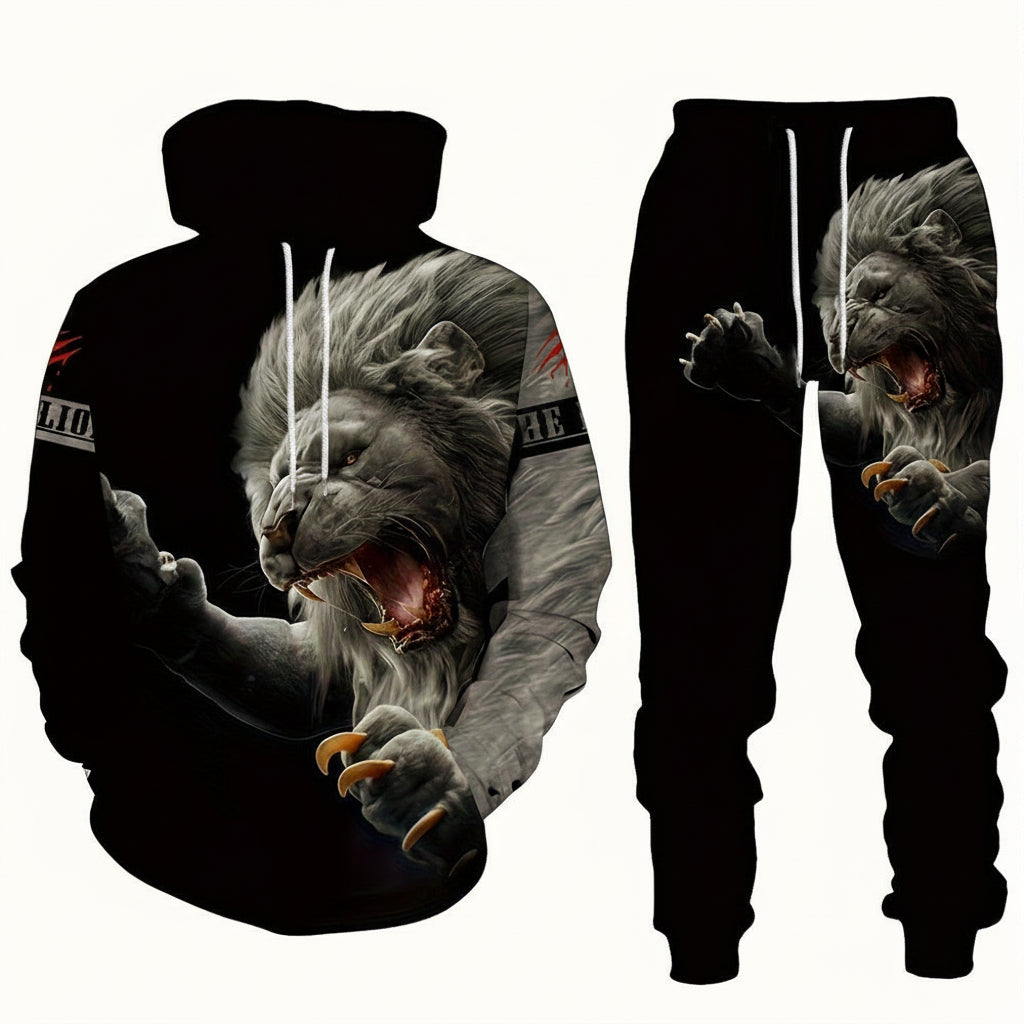 Men's Hoodie Tracksuit Set - Shiny Print Sweatshirt and Jogger Outfit for Sports and Casual Fashion