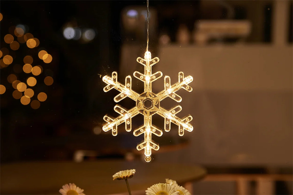 Christmas LED Window Hanging Lights – Battery Powered Santa and Snowflake Decorations for Festive Holiday Windows and Indoor Displays