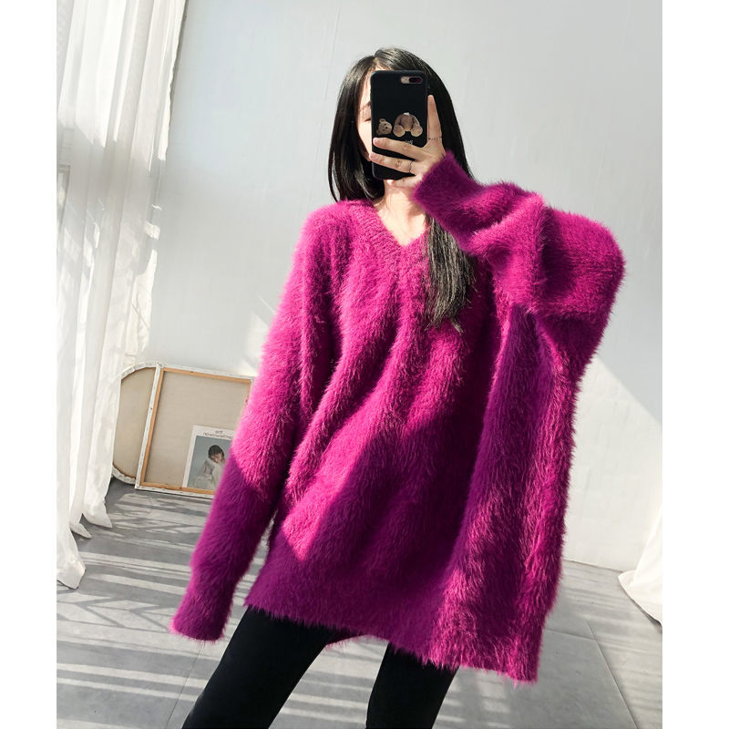 Oversized Knit Pullover Sweater – Women’s Loose Round Neck Long Sleeve Top for Cozy Autumn Winter Layering