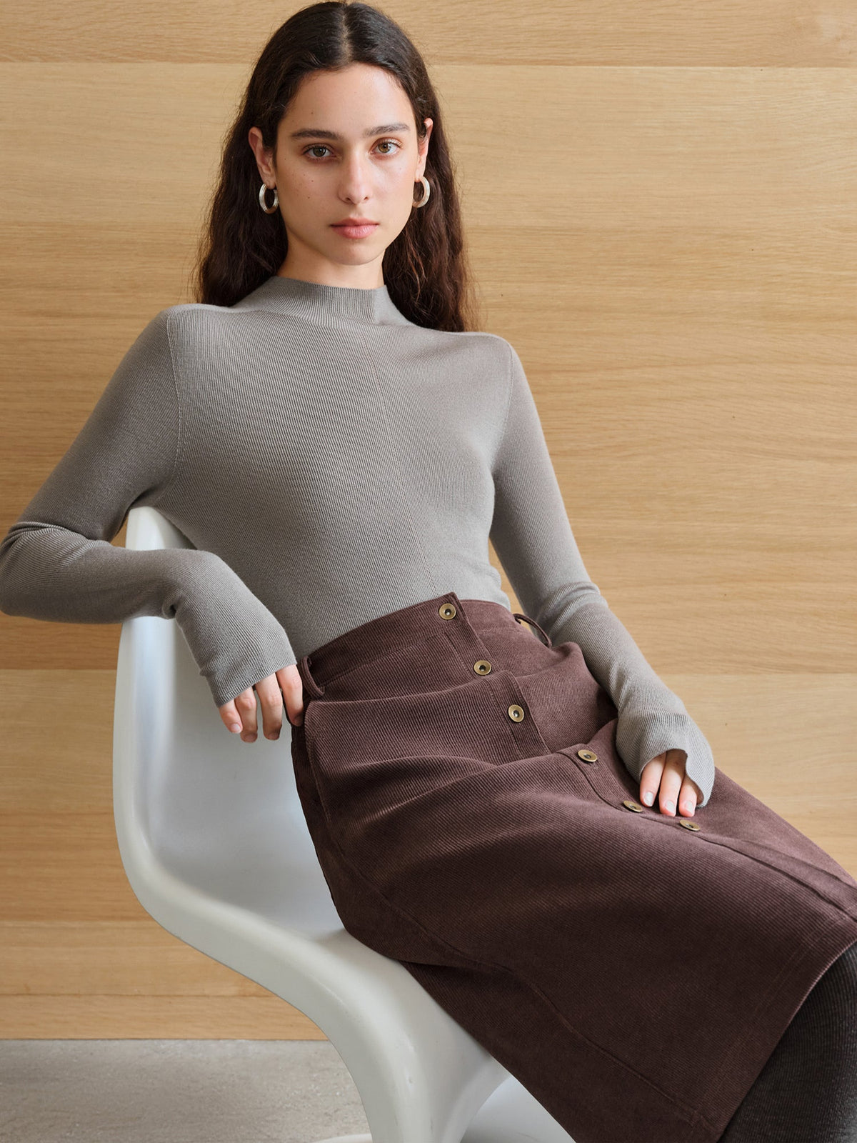 German Biella Wool Thermal Top – Seamless Mock Neck Base Layer Shirt for Women with Lightweight Warmth and Comfort