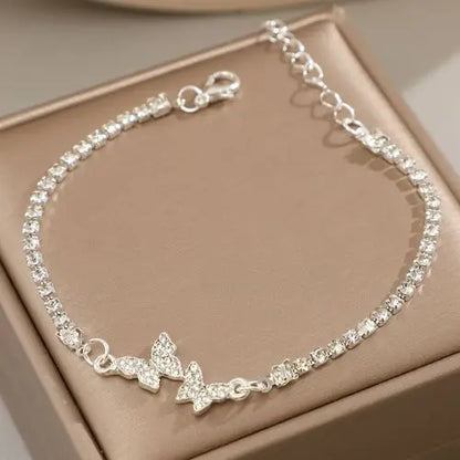 Sterling Silver Heart Bracelet – 925 Korean Pink Crystal Charm Jewelry with Romantic Design for Women, Parties, Anniversaries and Gifts