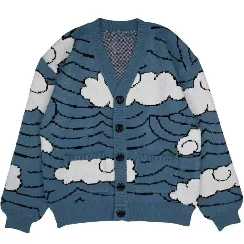 Harajuku Knit Cardigan Sweater – Unisex Anime Inspired V Neck Winter Jacket for Cozy Casual Streetwear and Everyday Style