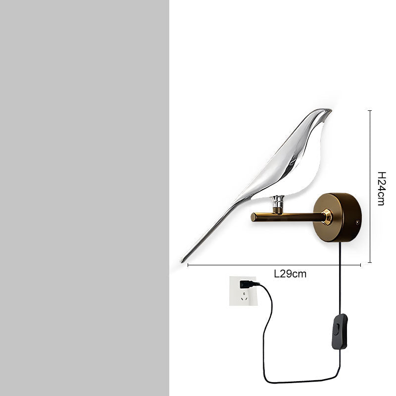 Magpie Bird LED Wall Lamp - 360° Rotating Indoor Wall Sconce for Bedroom, Bedside Lighting and Modern Home Decor