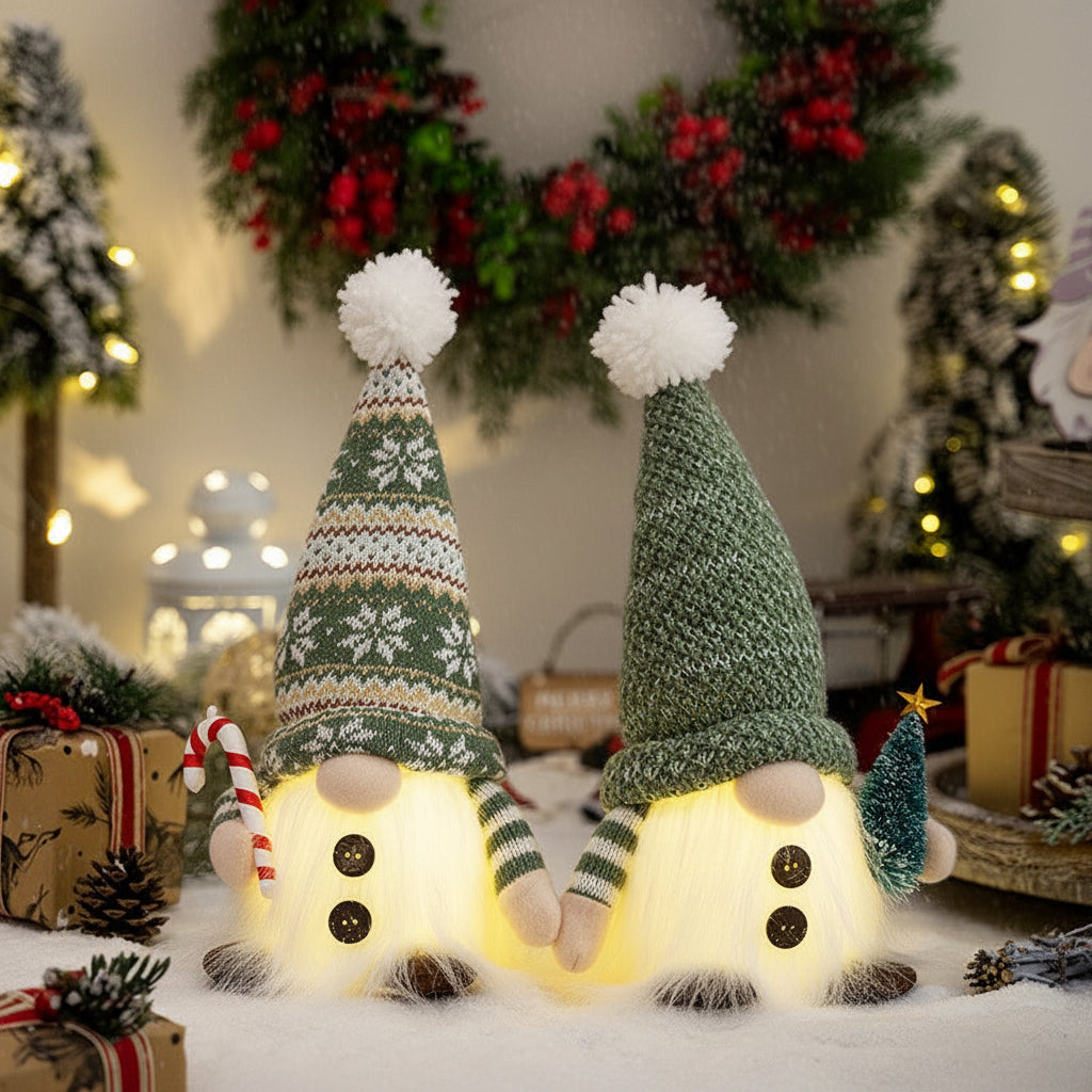 LED Christmas Gnome Plush – Light Up Knitted Elf Decoration for Cozy Holiday Home Displays and Gifts