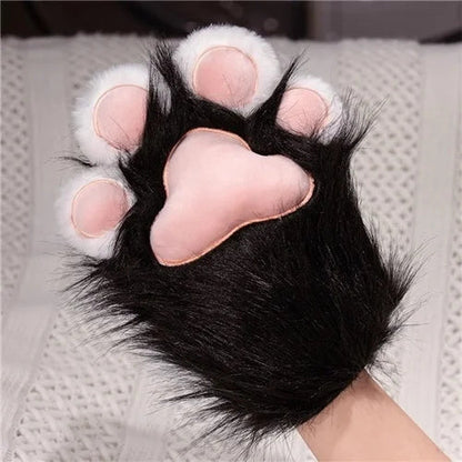Plush Cat Paw Fingerless Gloves - Soft Warm Mittens for Winter Cosplay, Fashion and Everyday Comfort
