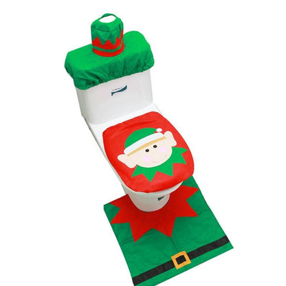 Christmas Toilet Seat Cover Set – Cute Santa and Elk Bathroom Decoration for Festive Holiday Home Makeover and Seasonal Cheer