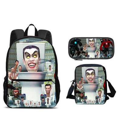 Skibidi Toilet Man Backpack Set – Fun 3-Piece Character Backpack Collection for Kids, School, Travel, Gifts and Playful Everyday Carry