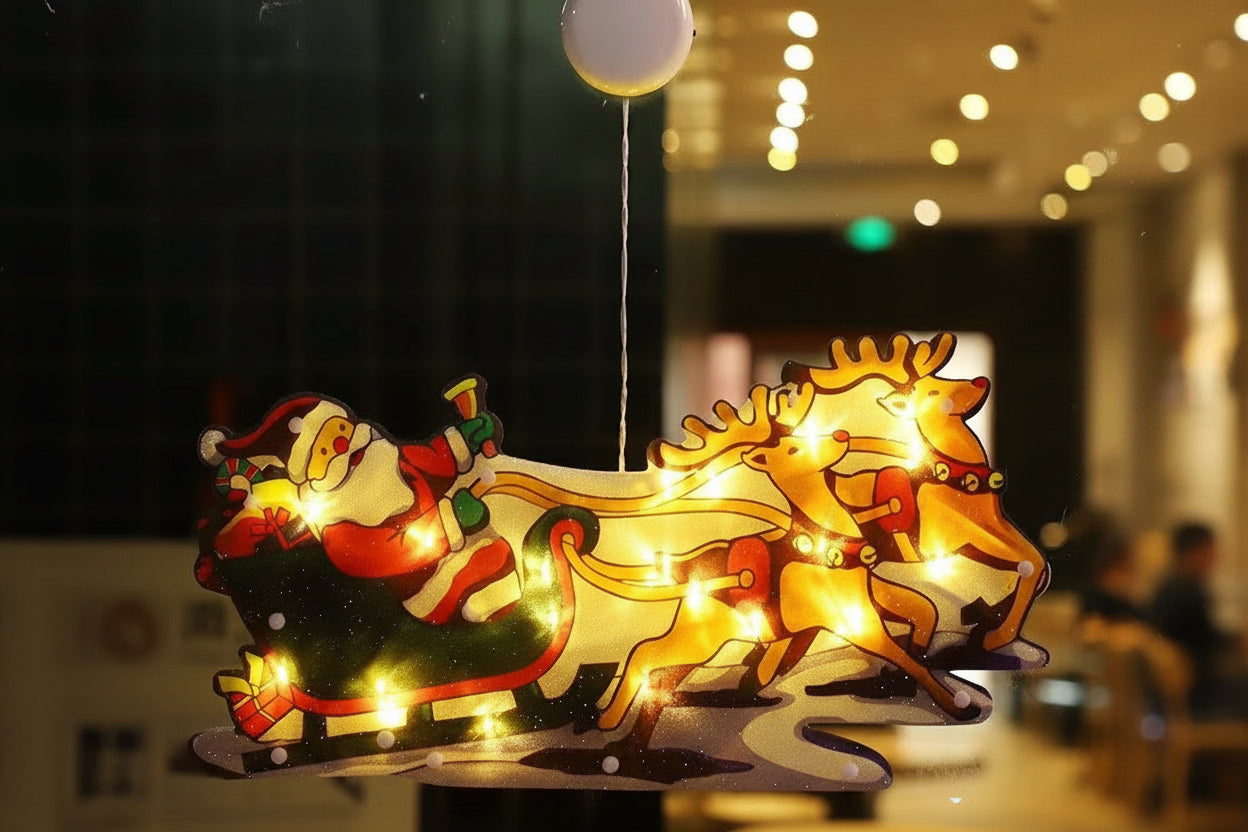 Christmas LED Window Lamp – Santa and Snowman Suction Light Decoration for Holiday Windows and New Year Displays
