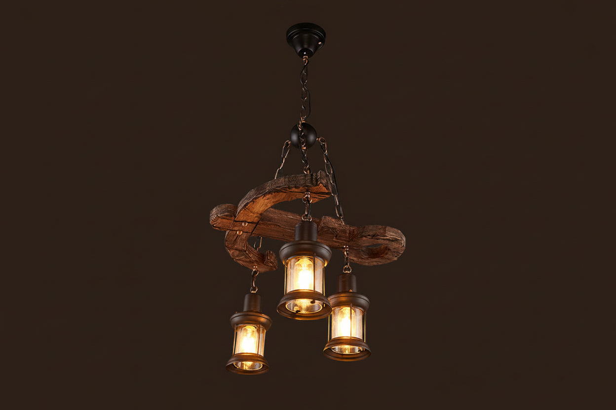 Vintage Wooden Pendant Lamp – Retro LED Hanging Chandelier for Farmhouse Kitchens, Bars, Restaurants and Loft Interior Lighting