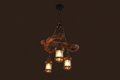 Vintage Wooden Pendant Lamp – Retro LED Hanging Chandelier for Farmhouse Kitchens, Bars, Restaurants and Loft Interior Lighting