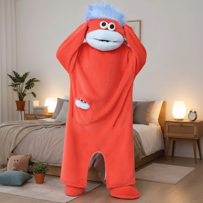Big Mouth Monster Onesie Pajamas – Thick Coral Fleece Cartoon Sleepwear for Couples, Men and Women, Cozy Autumn Lounging, Parties and Fun Gifts