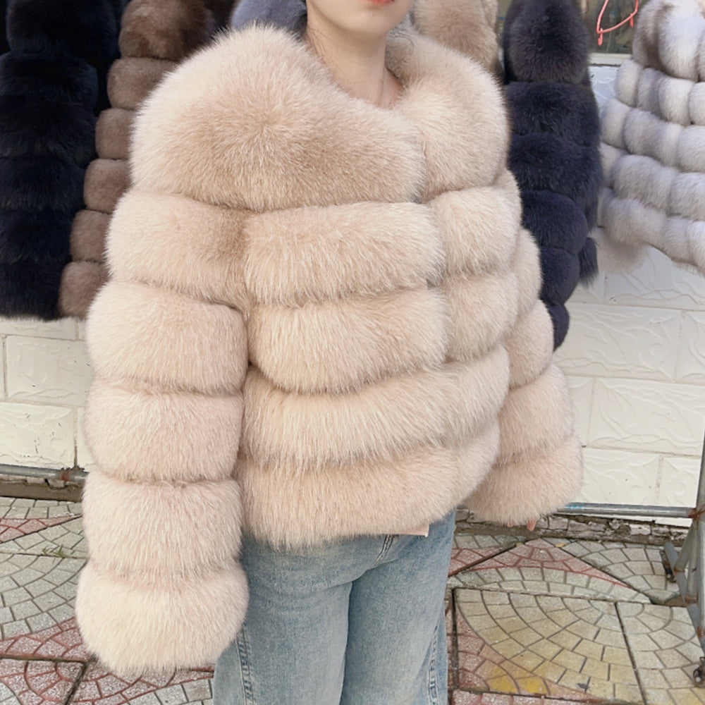 Real Fox Fur Winter Coat – Luxury Women’s Brown Fur Jacket with Premium Leather Design for Elegant Cold Weather Fashion