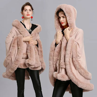 Luxury Faux Fur Cape Coat - Gradient Poncho Cardigan for Elegant Winter Fashion and Special Events
