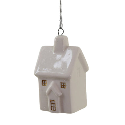 Ceramic Christmas House Ornament – Elegant White Hanging Tree Decoration for Christmas Trees, Wreaths, Holiday Displays and Seasonal Home Decor