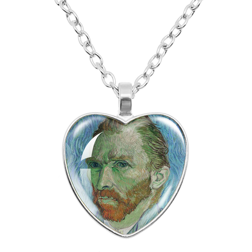 Van Gogh Starry Night Necklace – Artistic Glass Cabochon Pendant Jewelry Featuring Sunflower Painting Design for Women, Art Lovers and Gifts