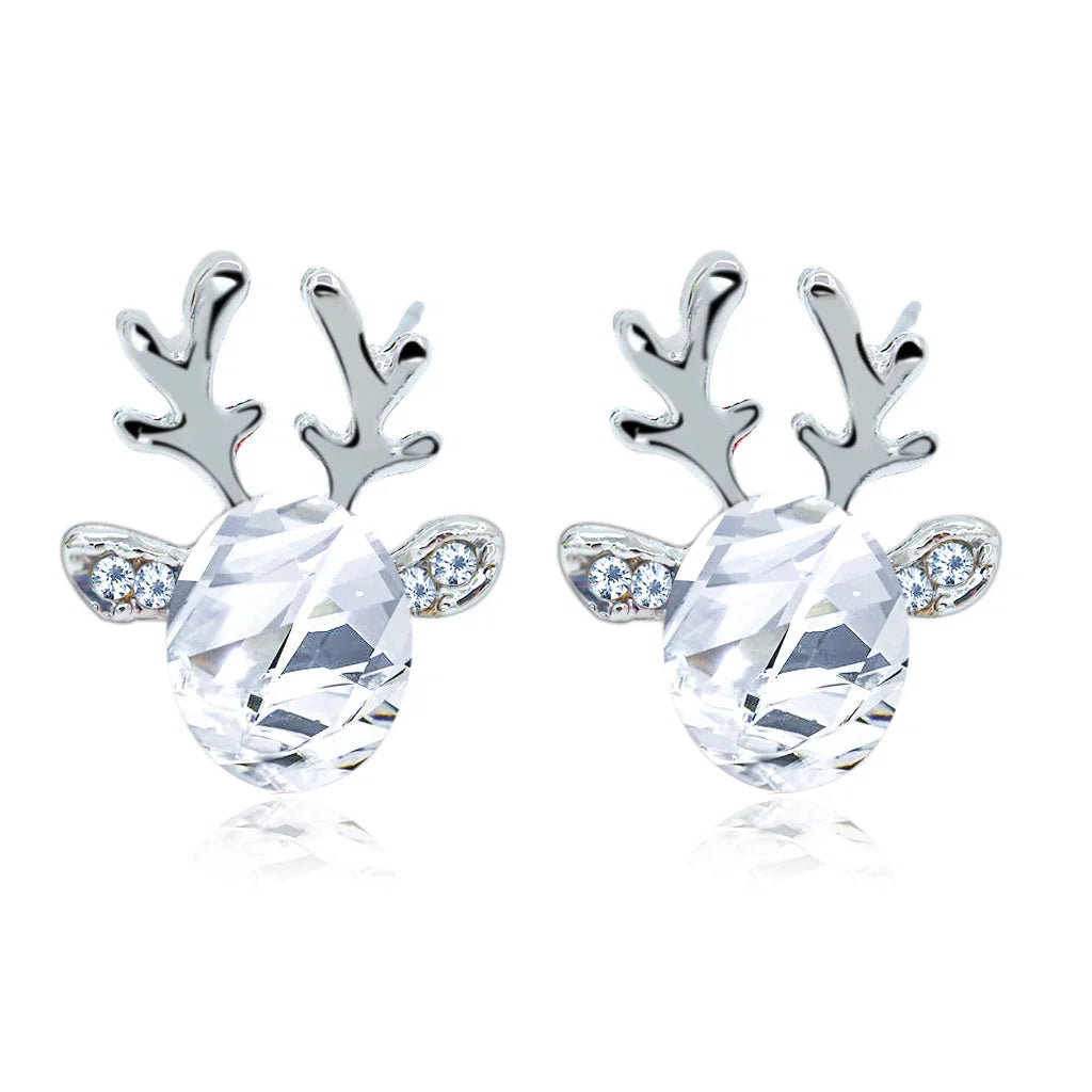 Cartoon Deer Stud Earrings – Cute Crystal Antler Jewelry for Girls, Women and Christmas Gift Giving