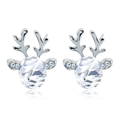 Cartoon Deer Stud Earrings – Cute Crystal Antler Jewelry for Girls, Women and Christmas Gift Giving
