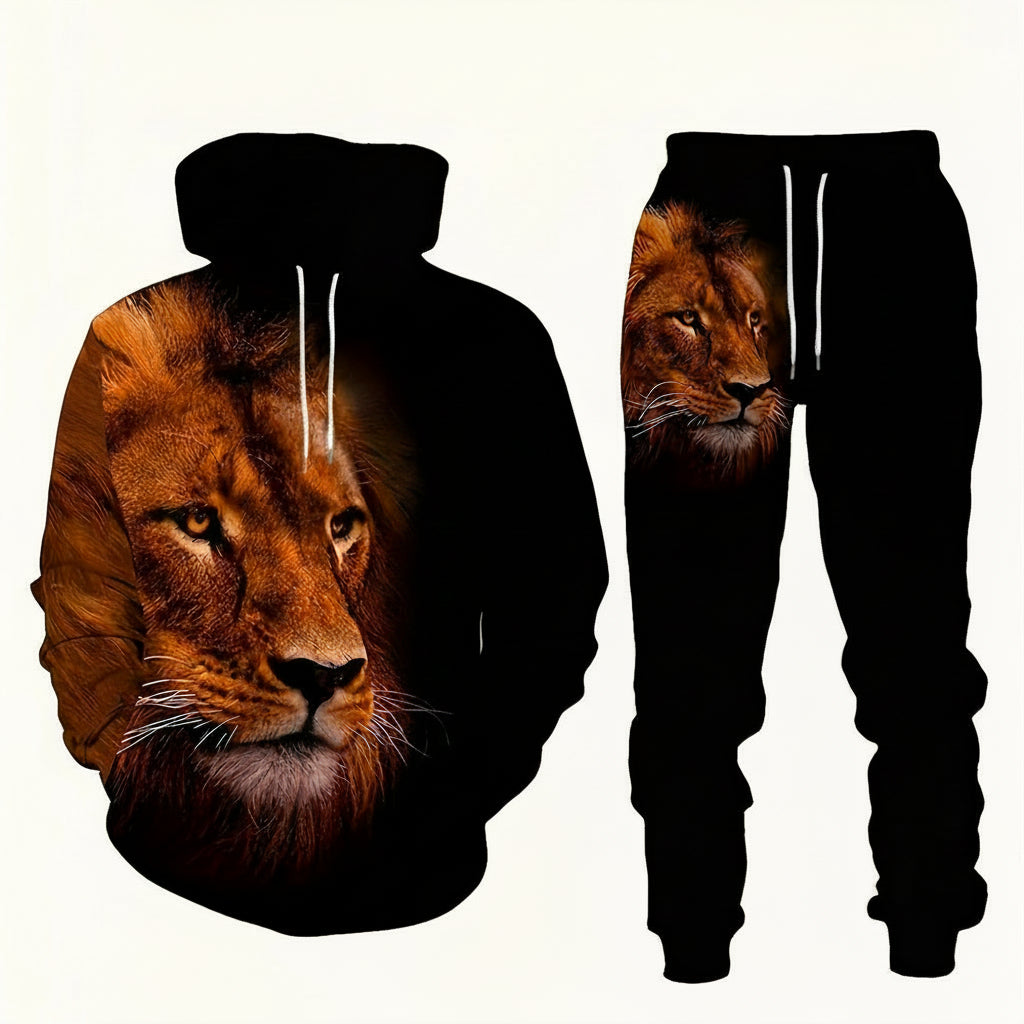 Men's Hoodie Tracksuit Set - Shiny Print Sweatshirt and Jogger Outfit for Sports and Casual Fashion