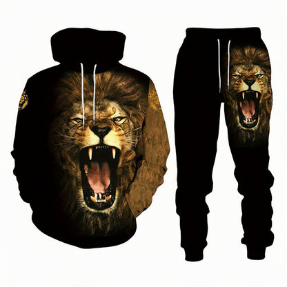 Men's Hoodie Tracksuit Set - Shiny Print Sweatshirt and Jogger Outfit for Sports and Casual Fashion