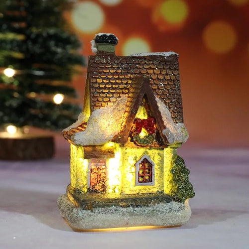 LED Christmas Village House – Resin Miniature Light Up Holiday Decoration for Cozy Tabletop Displays, Christmas Villages and Seasonal Home Ambience