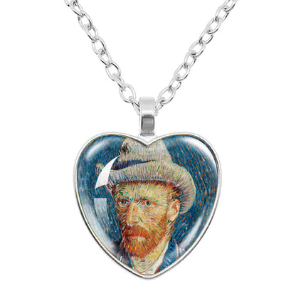 Van Gogh Starry Night Necklace – Artistic Glass Cabochon Pendant Jewelry Featuring Sunflower Painting Design for Women, Art Lovers and Gifts