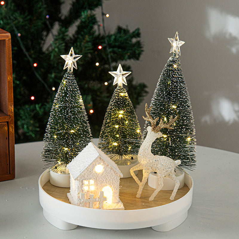 Light Up Christmas Snow House – Glowing Elk Village Ornament for Holiday Displays and Seasonal Decoration