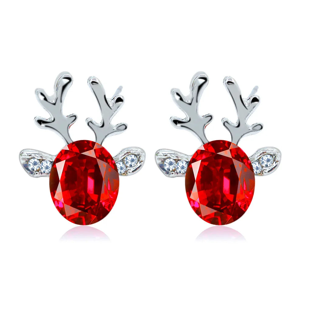 Cartoon Deer Stud Earrings – Cute Crystal Antler Jewelry for Girls, Women and Christmas Gift Giving