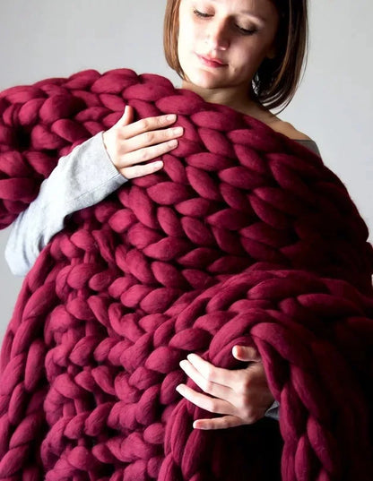 Handmade Chunky Knit Blanket - Thick Wool Throw for Bedroom Decor, Sofa Styling and Cozy Comfort