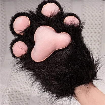 Plush Cat Paw Fingerless Gloves - Soft Warm Mittens for Winter Cosplay, Fashion and Everyday Comfort
