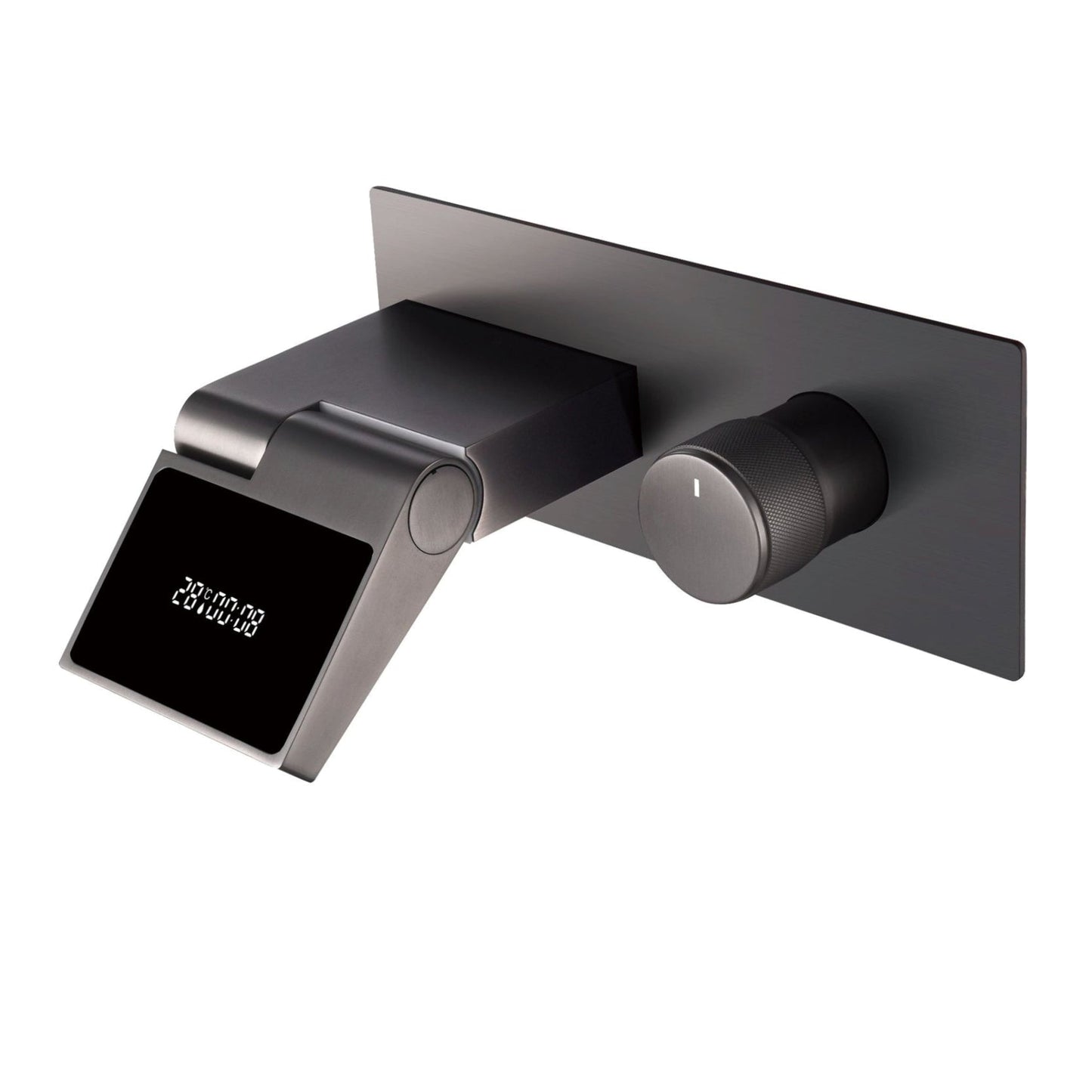 Luxury Gunmetal Brass Bathroom Faucet – Wall-Mounted Hot and Cold Mixer Tap with LED Digital Display and Elegant Single-Handle Design