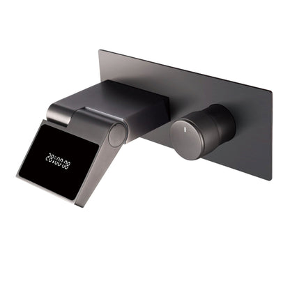 Luxury Gunmetal Brass Bathroom Faucet – Wall-Mounted Hot and Cold Mixer Tap with LED Digital Display and Elegant Single-Handle Design