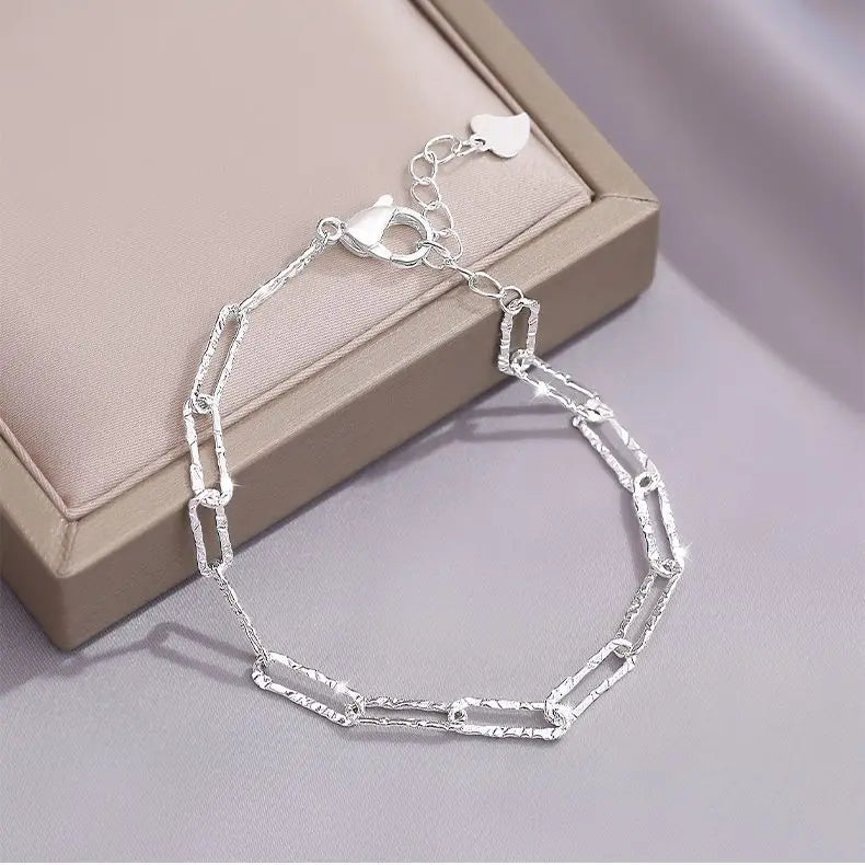 Sterling Silver Heart Bracelet – 925 Korean Pink Crystal Charm Jewelry with Romantic Design for Women, Parties, Anniversaries and Gifts