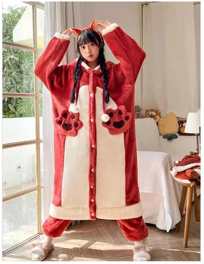 Women's Kigurumi Pajama Robe - Cartoon Animal Sleepwear for Cozy Winter Nights and Fun Lounging