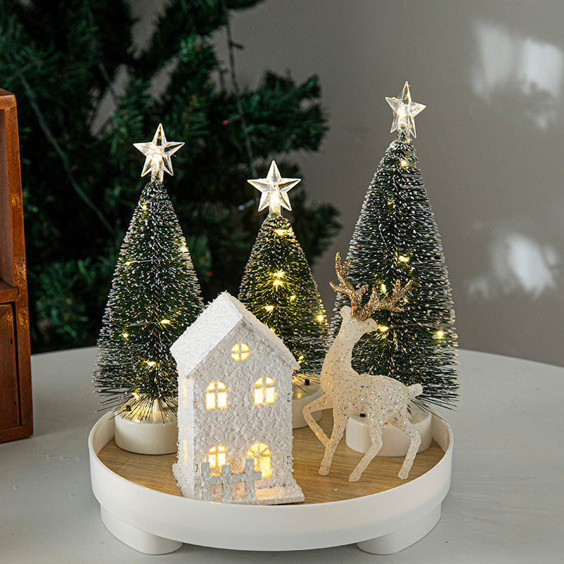 Light Up Christmas Snow House – Glowing Elk Village Ornament for Holiday Displays and Seasonal Decoration