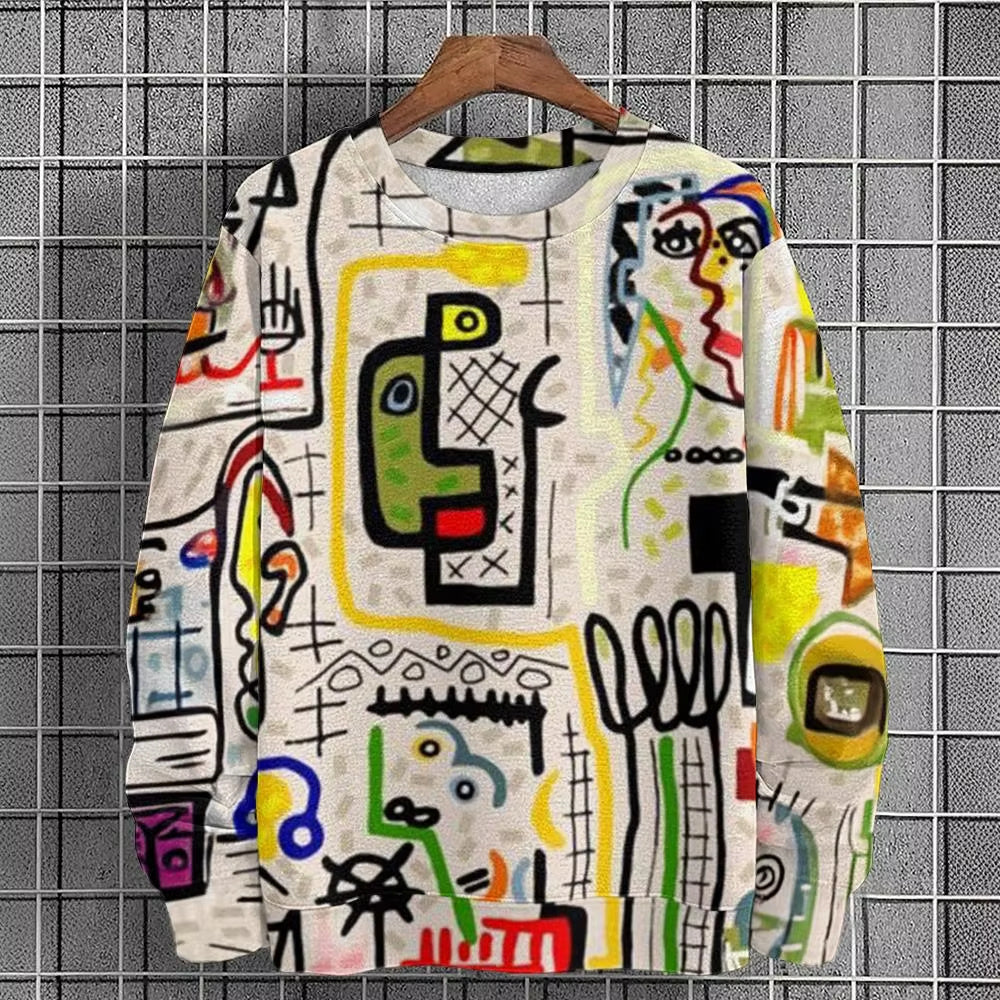 Men's Graphic Sweatshirt - Fashion Graffiti Crewneck Pullover for Casual Streetwear, Holidays and Everyday Style