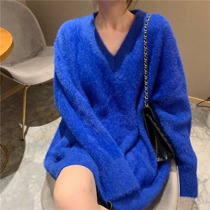 Oversized Knit Pullover Sweater – Women’s Loose Round Neck Long Sleeve Top for Cozy Autumn Winter Layering