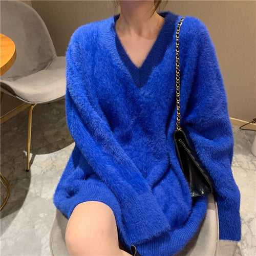 Oversized Knit Pullover Sweater – Women’s Loose Round Neck Long Sleeve Top for Cozy Autumn Winter Layering
