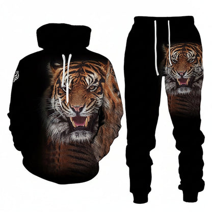 Men's Hoodie Tracksuit Set - Shiny Print Sweatshirt and Jogger Outfit for Sports and Casual Fashion