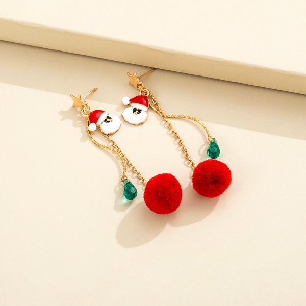 Christmas Ball Stud Earrings – Red Asymmetrical Snowflake and Reindeer Zircon Earrings for Women and Holiday Style