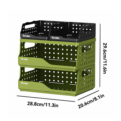 Stackable Office Desk Organizer – 3-Tier Storage Box with 2 Large and 2 Small Compartments for Documents, Stationery and Desktop Organization